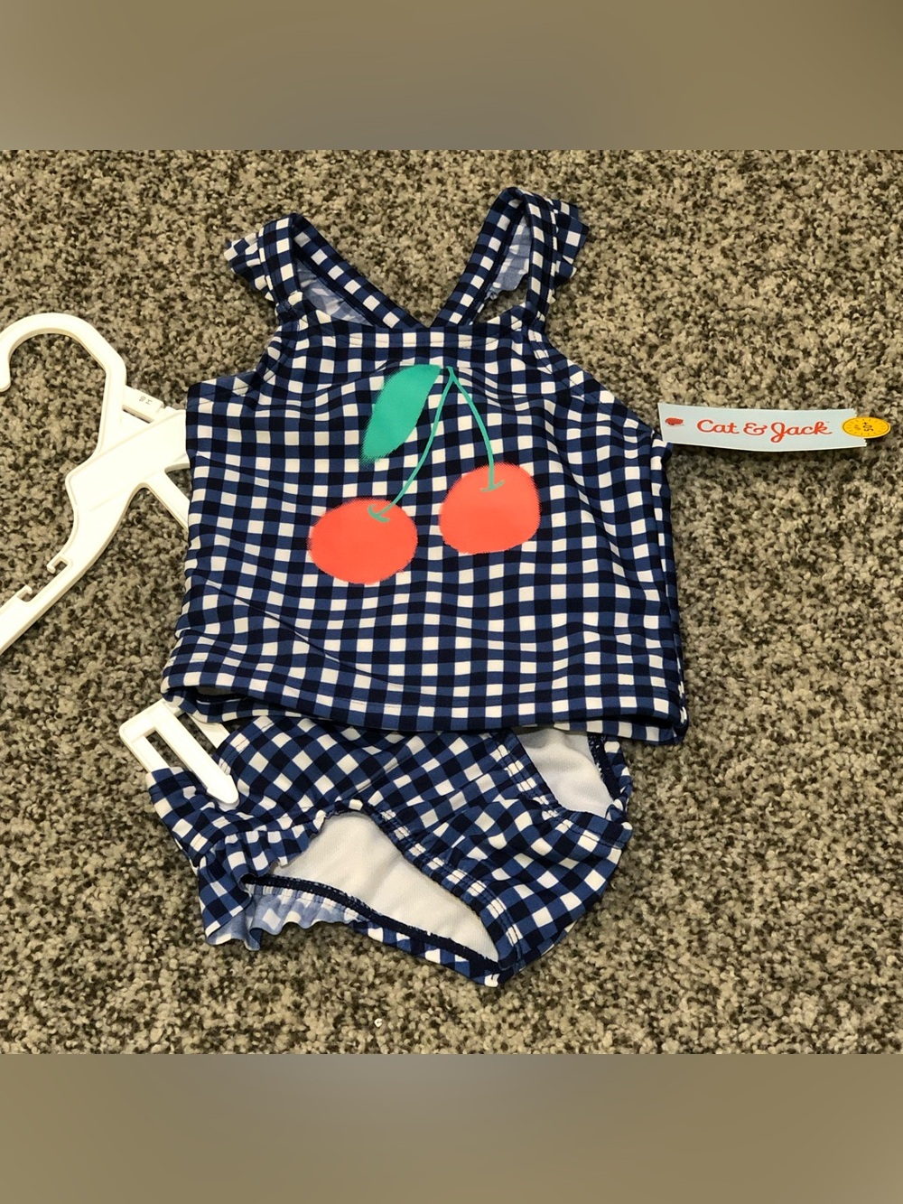 Cat & Jack Toddler Baby Girl Navy/White 18M Gingham Cherry 2-pc Tankini Swim Set